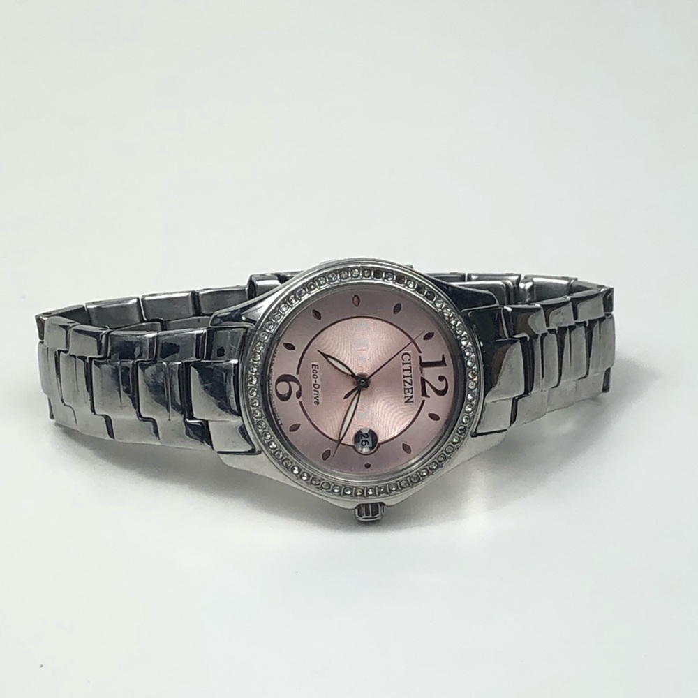 Silver and pink stainless steel watch